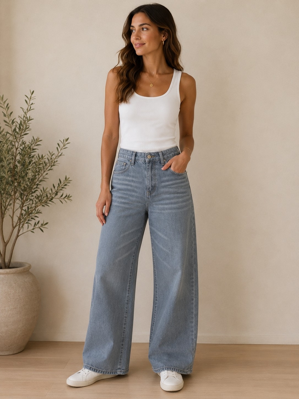 High-Rise Wide Leg Jeans in Light Blue Wash
